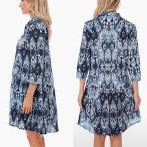 Ro's Garden Tyla Deauville shirt dress in blue ikat cotton print